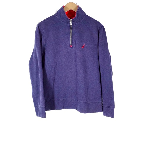 Men's | Nautica | Navy Blue Quarter Zip Pullover Fleece Sweater - Medium - Picture 1 of 10
